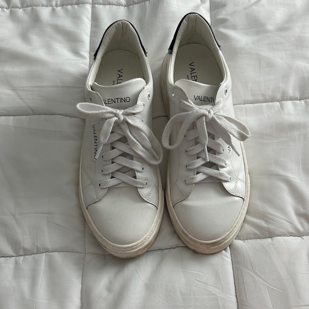 Valentino White Leather Sneakers with Black Heel Tab